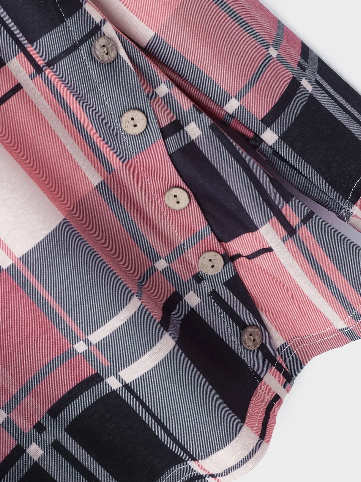 OEM ODM Round Neck Grid Long Sleeve Pink T-Shirts